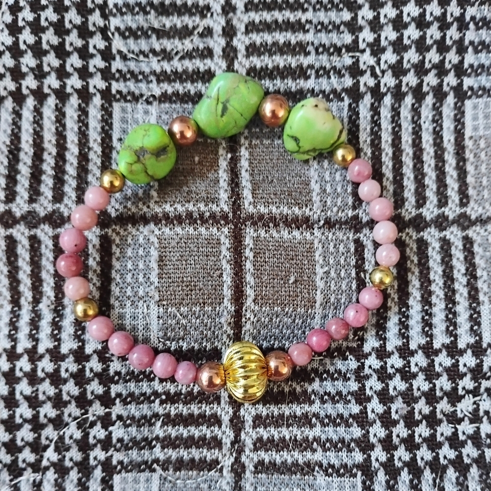 Green Turquoise And Rhodochrosite Bracelet